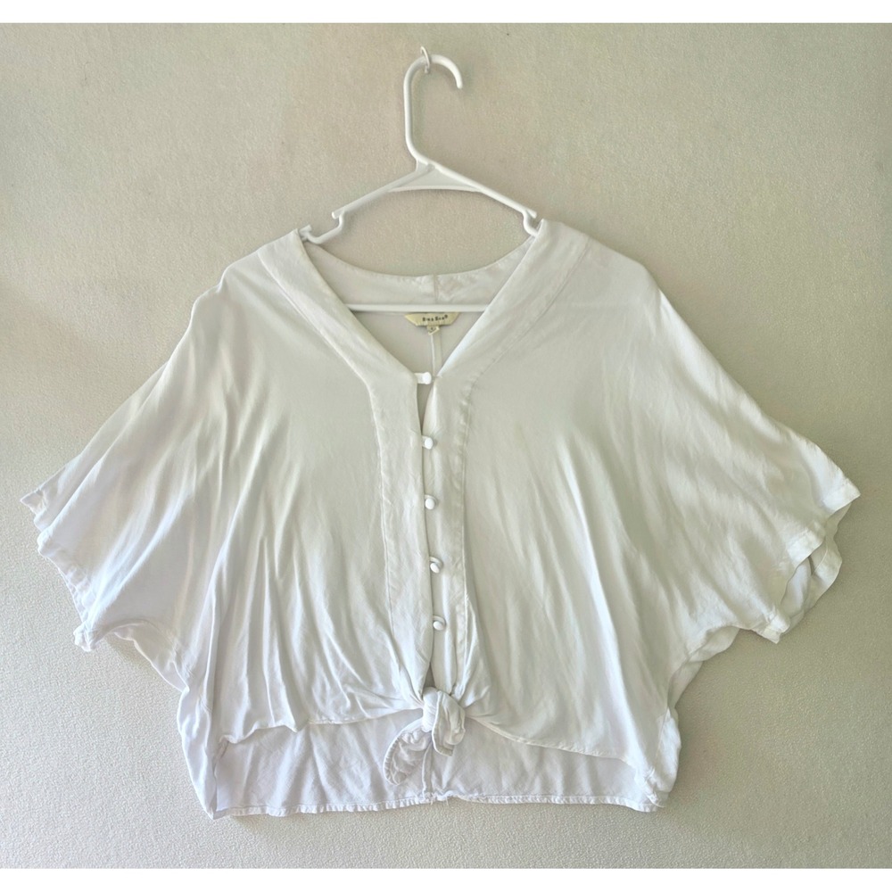 Sim & Sam White Tie Front Blouse Womens‎ Large Rayon Batwing Dolman Top